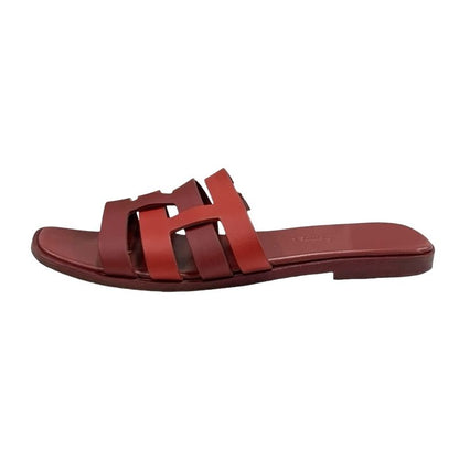 Hermes Amica Sandals Shoes Leather Wine Red Flat Sandals Mules