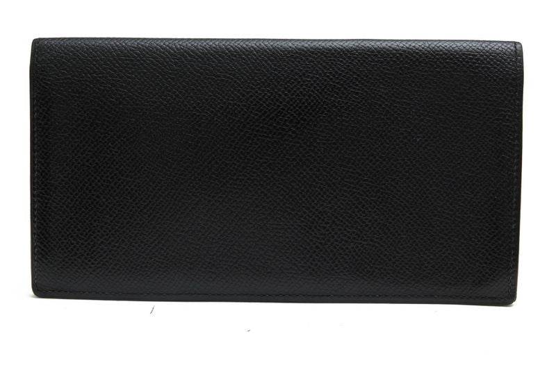 Hermes Long Wallet Men Leather Genuine Leather Black Mc2 Fleming No Change