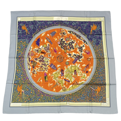 Hermes Carre 90 Wwwhermescom World Map Scarf Silk Gray Orange Multicolor