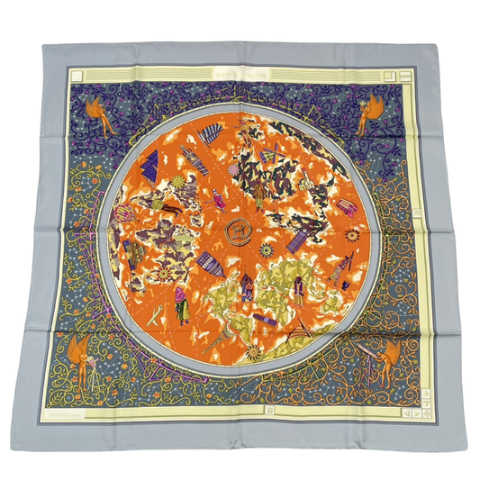 Hermes Carre 90 Wwwhermescom World Map Scarf Silk Gray Orange Multicolor