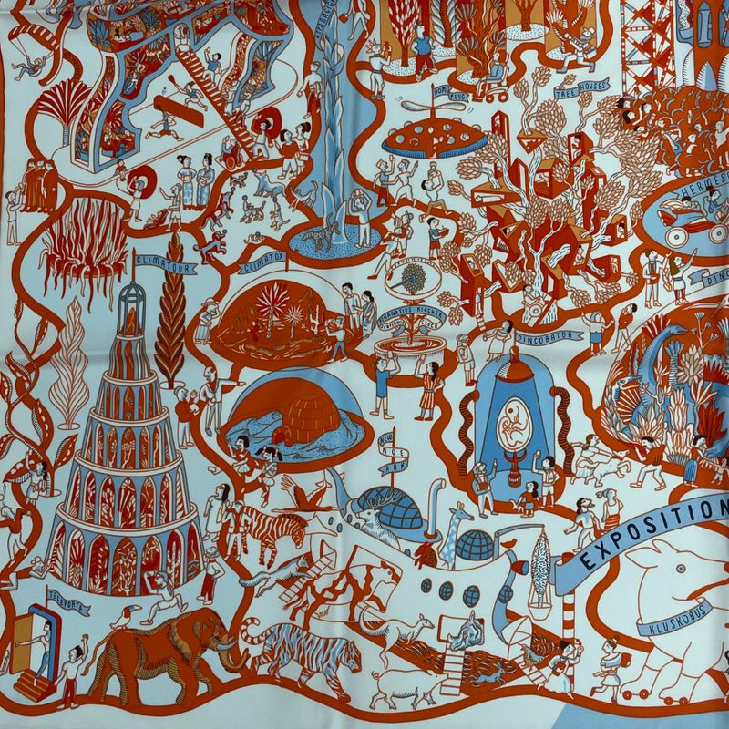Hermes Scarf Carre 90 Exposition Universelle Silk With Orange Box
