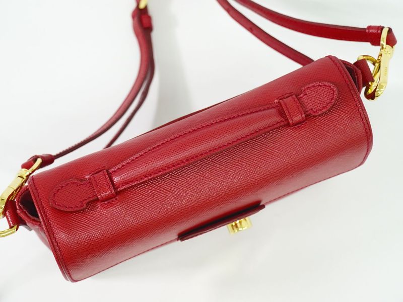 Authentic Prada Saffiano Leather 2WAY Shoulder Bag Handbag Pochette Red Bt0959