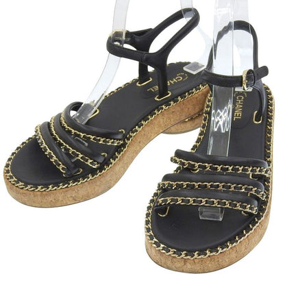 Chanel Leather Coco Mark Chain Strap Sandals G35779 35C Approx 22.5cm (8.86in)