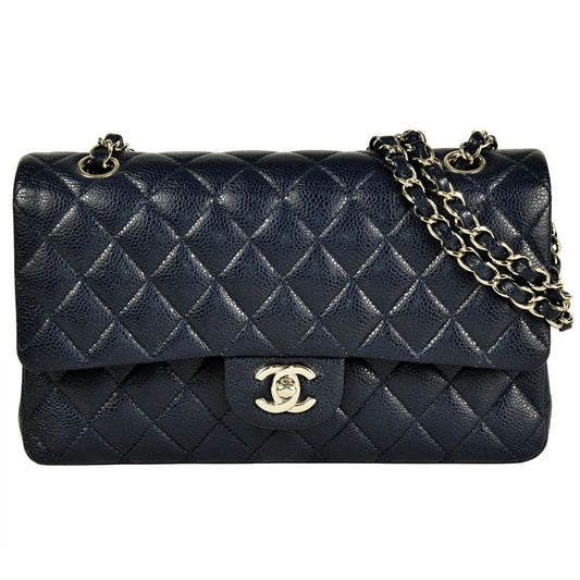 Chanel Matelasse Chain Shoulder Bag Caviar Skin Navy Silver Hardware 8 Digits