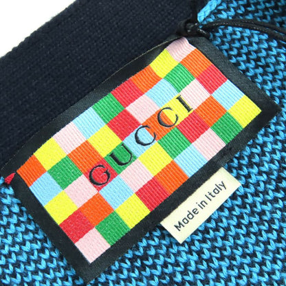 Gucci 2020 661156 Wool Cotton GG Pattern V-neck Logo Button Knit Cardigan Blue