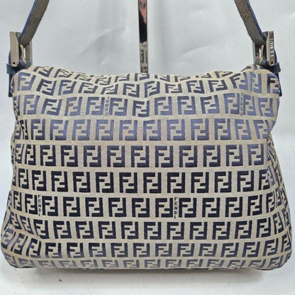Fendi Mamma Zucca Bucket Baguette Navy Tan Flap Bag Purse Tote FF
