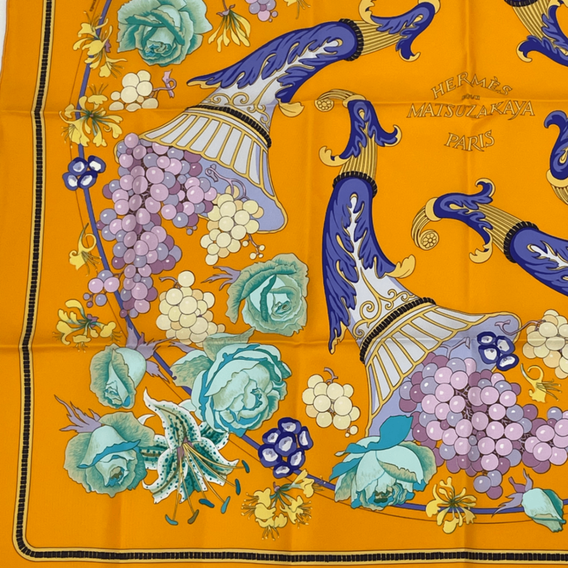 Hermes Carre 90 Scarf Silk Matsuzakaya Exclusive To Matsuzakaya Grape Blossoms