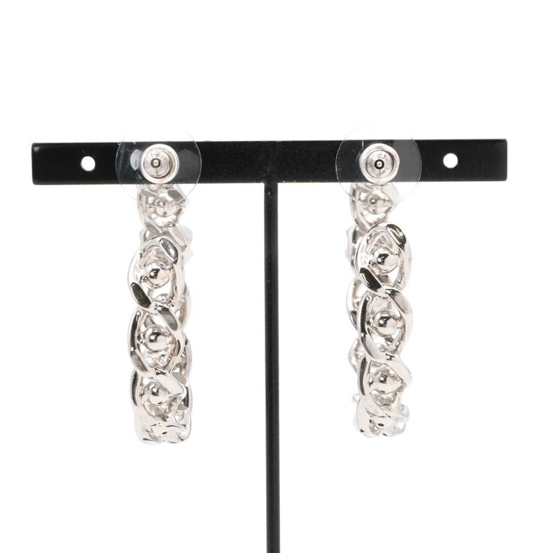 Chanel Earrings Earring Silver Coco Mark Hoop Earrings