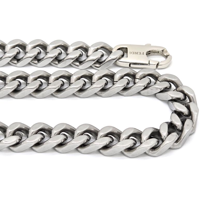 Fendi Baguette Necklace Chain Link Palladium Polished Metal 46cm (1811in) Long