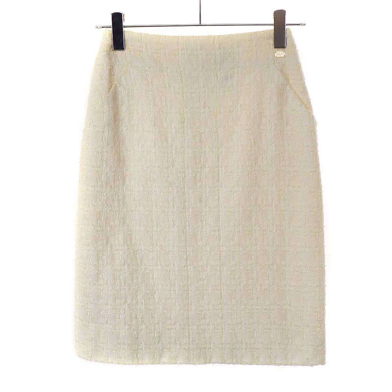 Chanel 2005c Cotton Viscose Tweed Tight Skirt P24927v15453 Ivory 36