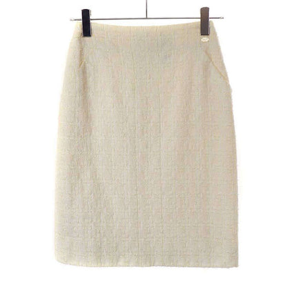 Chanel 2005c Cotton Viscose Tweed Tight Skirt P24927v15453 Ivory 36