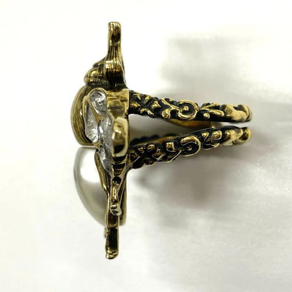 Gucci Bee Ring S (actual Size 12.5) GP X Rhinestone X Faux Pearl Gold Made In