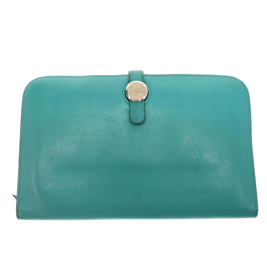 Hermes Engraved a Dogon GM Blue Paon Swift Long Wallet Blue Tone GM