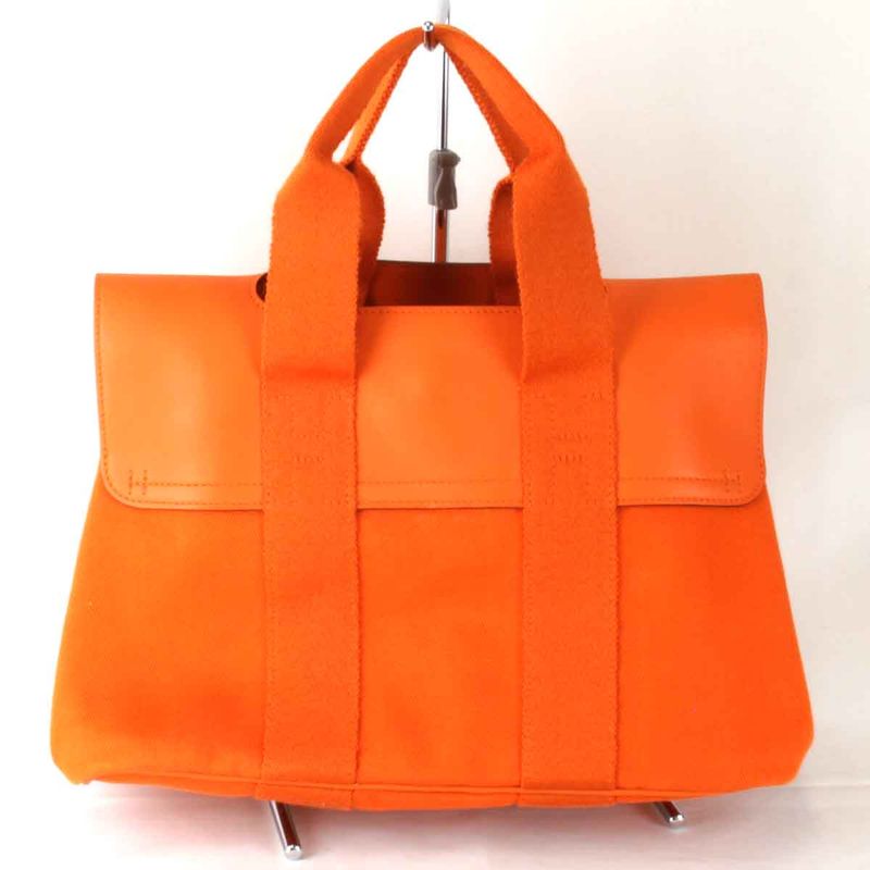 Hermes Valparaiso PM □P Engraved Handbag Leather / Canvas Orange