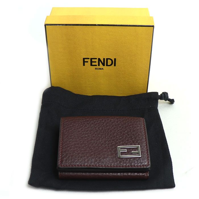 Fendi FF Logo Compact Wallet Trifold Wallet Bordeaux 7m0280 Ladies Preowned