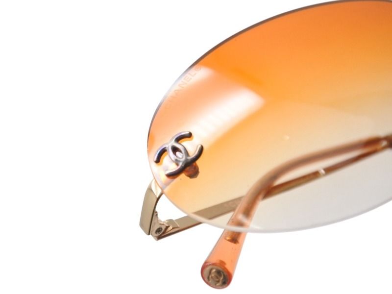 Chanel CC Logo Rimless Sunglasses Orange Gold Eyewear — view 5