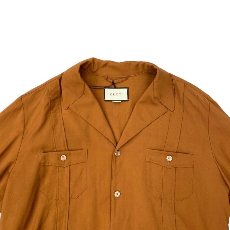 Gucci Long Sleeve Shirt with Pockets 579077 Size 50 Wool Brown Gucci