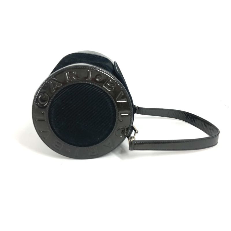 Bvlgari Bulgari Handbag Logomania Drum Tube Shape Suede Black