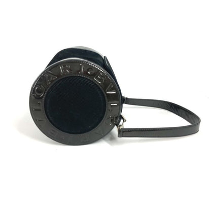 Bvlgari Bulgari Handbag Logomania Drum Tube Shape Suede Black