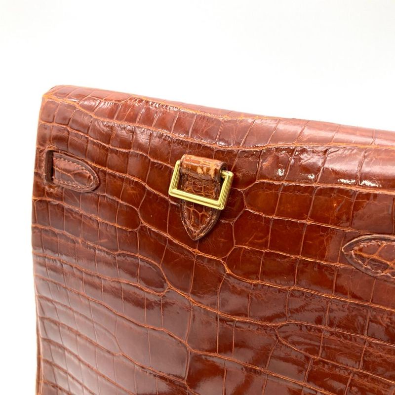 Hermes Kelly Ad PM Backpack Polosus □A Engraved Brown Crocodile Ladies