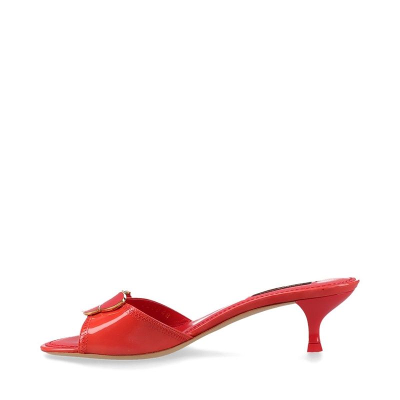 Louis Vuitton 08 Butterfly V Mark Patent Leather Mules Women's 35 Bl0048 Red