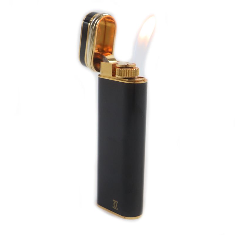 Cartier Trinity Oval Logo Roller Gas Lighter Black Gold Silver Swiss Made