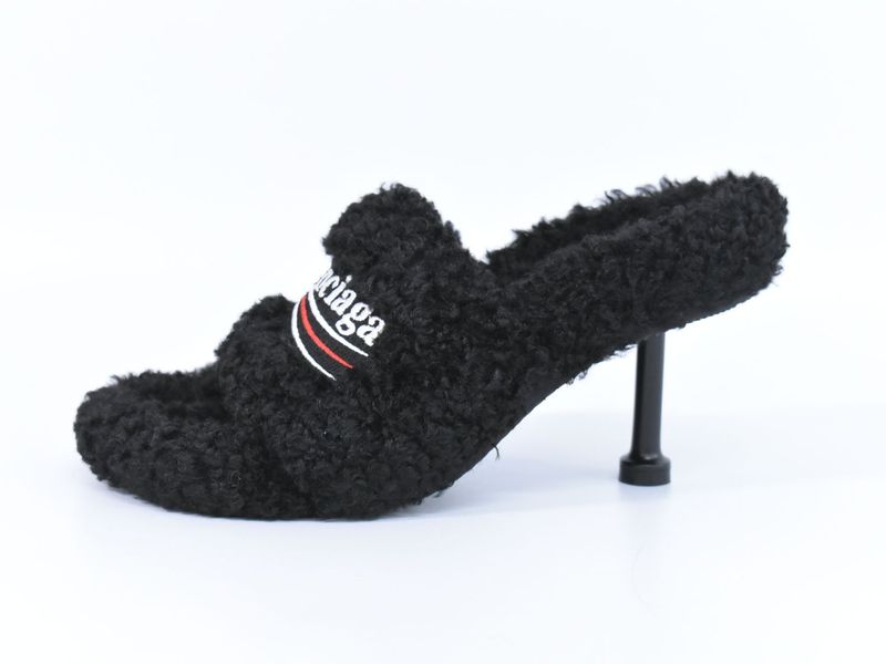 Authentic Balenciaga Logo Sandals Heels 35 Boa Black Women's Shoes Pre-owned