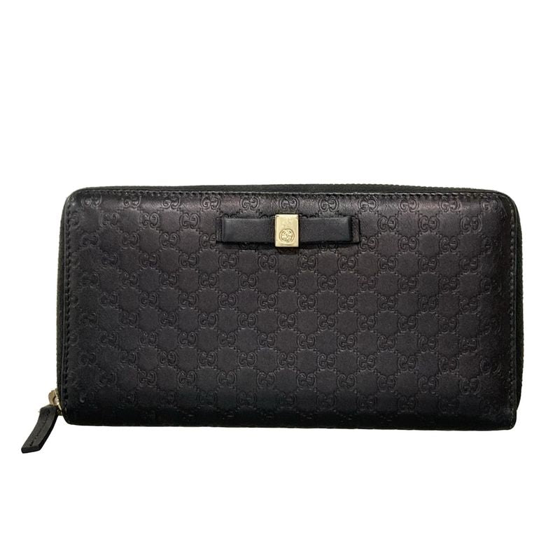 Gucci Bowie Micro Guccissima 388680 Black Round Zipper With Ribbon And Shape