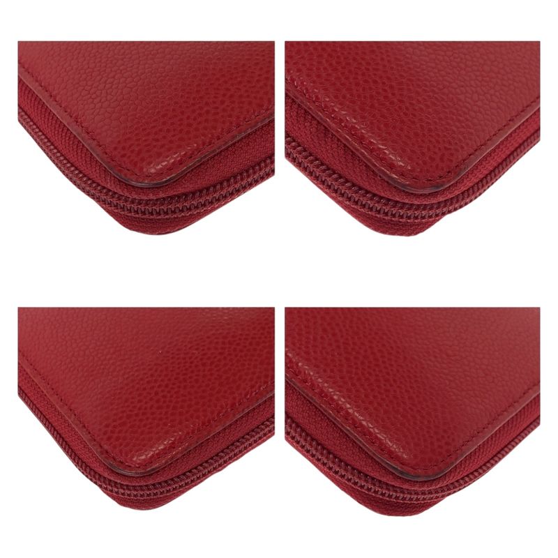 Chanel Coco Mark Red Gold Hardware Leather Long Wallet Round Zipper Ladies