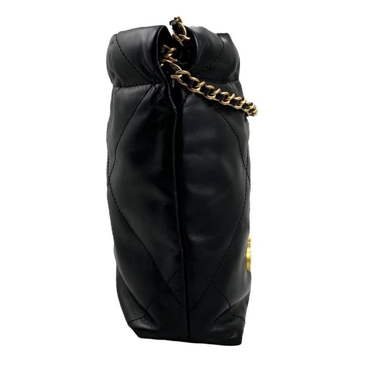 Chanel Shoulder Bag 22 Mini As3980 Shiny Calfskin Black Chain Bag Gold Hardware