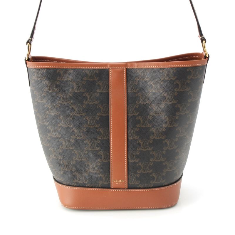 Celine Triomphe Small Bucket PVC Leather Shoulder Bag Brown