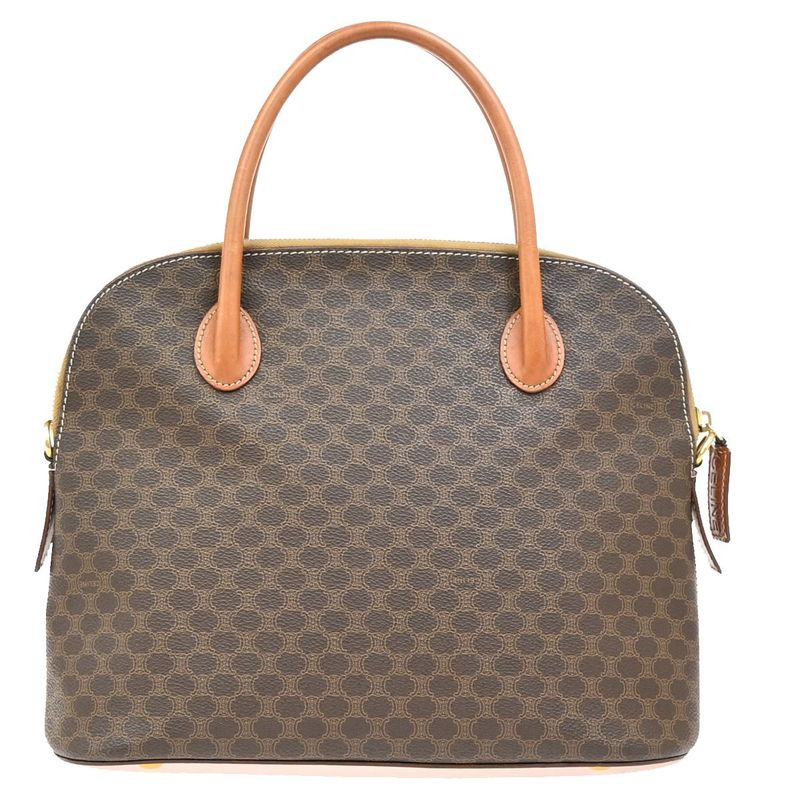 Celine Handbag Macadam Pattern Leather PVC Brown 64ka850