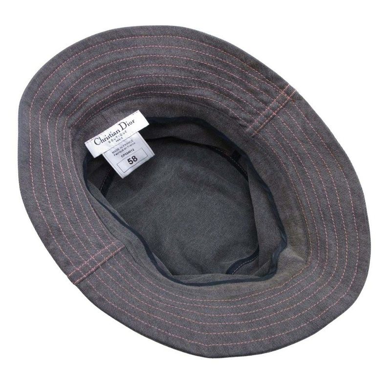 Good Christian Dior Pink Stitch Denim Bucket Hat Brim Hat 58 Gray Ladies Old