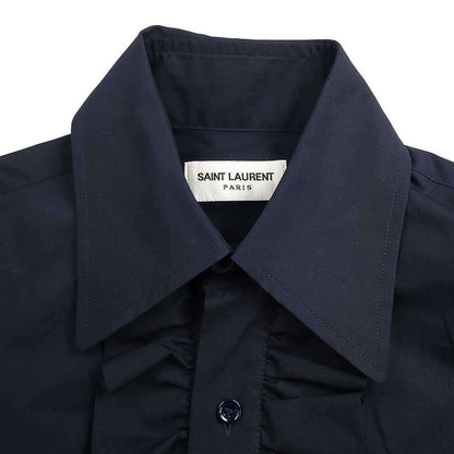 Saint Laurent Paris 20ss Frilled Blouse Shirt 614790 Y217w Navy F38