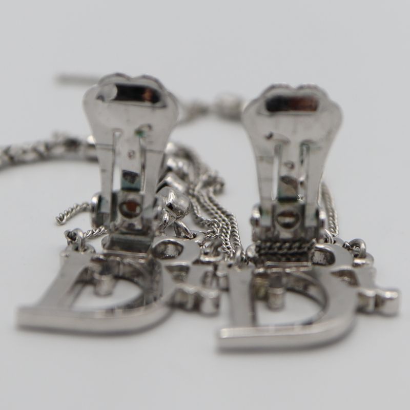 Christian DIOR Earring Dior Logo Rhinestone Accessories With Bag H6928
