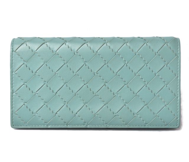 Bottega Veneta Long Wallet Flap Intrecciato Light Blue