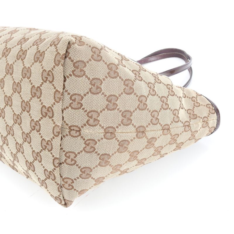 Gucci GG Canvas Leather Tote Bag Shoulder Hand 211976 Brown Genuine Leather