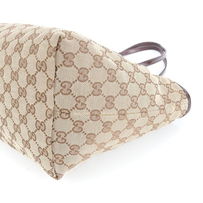 Gucci GG Canvas Leather Tote Bag Shoulder Hand 211976 Brown Genuine Leather