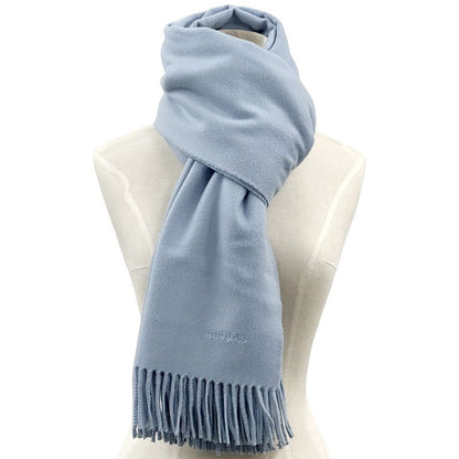Hermes Scarf Women Men Brand Stole Cashmere Blue Light Blue Autumn Winter
