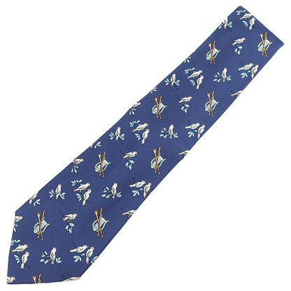 Hermes Necktie 9cm (3.54in) Silk Navy Sparrow Total Animal Pattern Bird