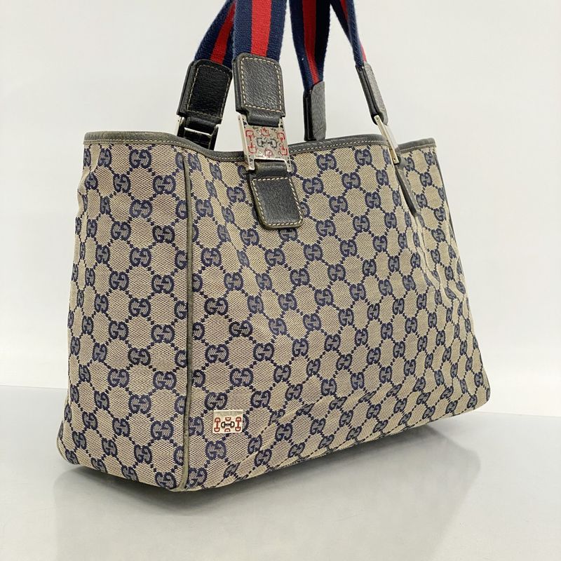 Gucci Tote Bag GG Canvas/sherry Line 145758 Canvas Beige Navy Red Silver