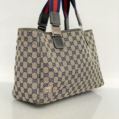 Gucci Tote Bag GG Canvas/sherry Line 145758 Canvas Beige Navy Red Silver