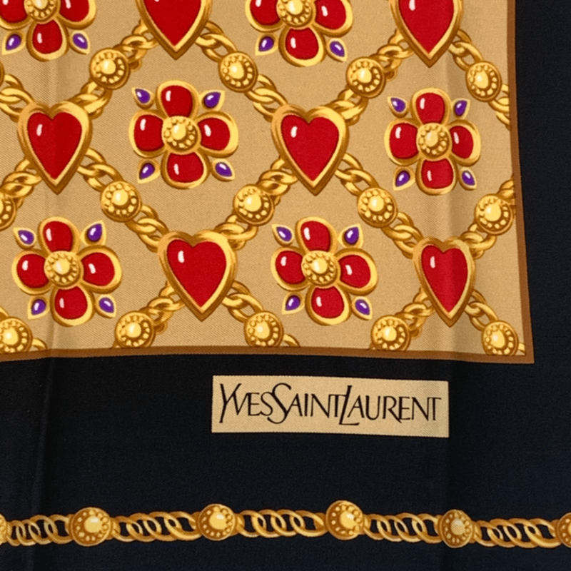 YVES Saint Laurent Yves Saint Laurent Scarf Heart Chain Pattern 100% Silk