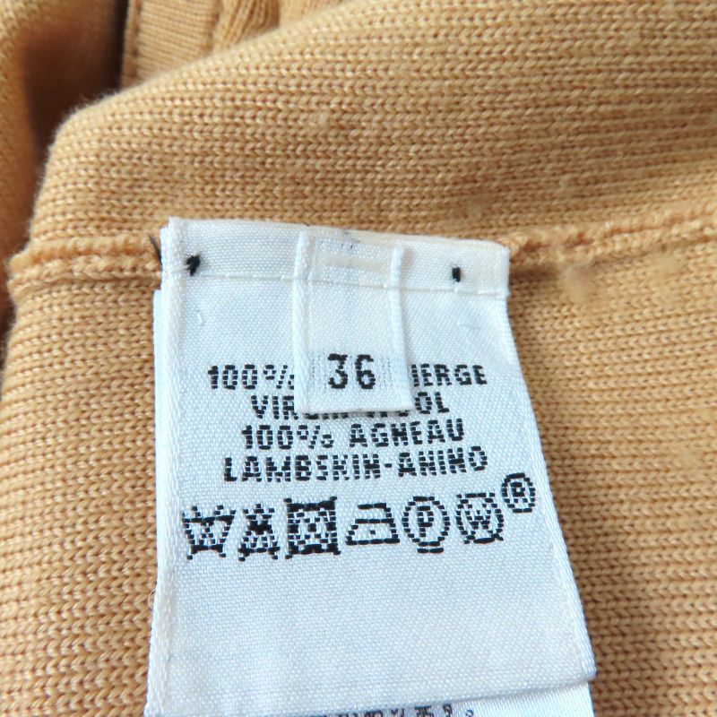 Hermes 100% Wool Lamb Leather Trim Short Sleeve Knit Cardigan Top Yellowish 36