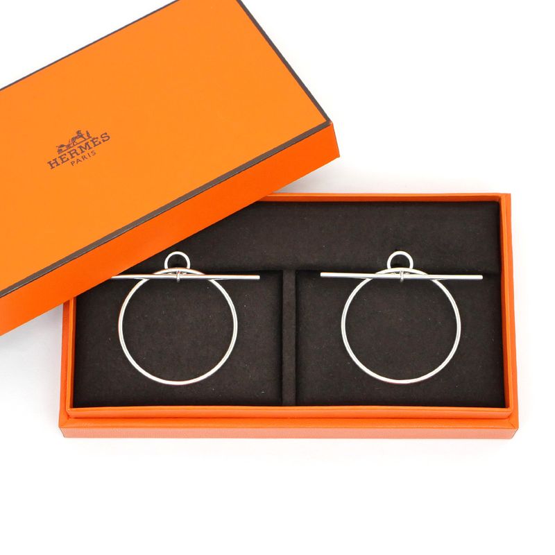 Hermes Earrings Loop MM Pair Ag925 SV Silver Jewelry Accessories Small