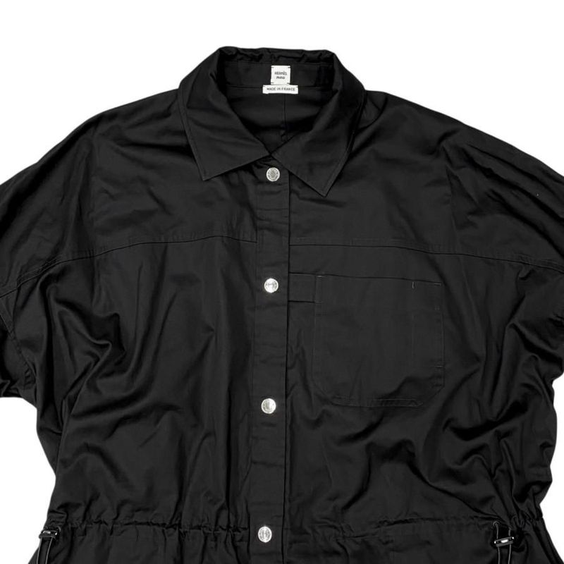 Hermes Shirt Dress Spring Coat 5e0573dv 40 Size Cotton Crew de Sel Noir Black