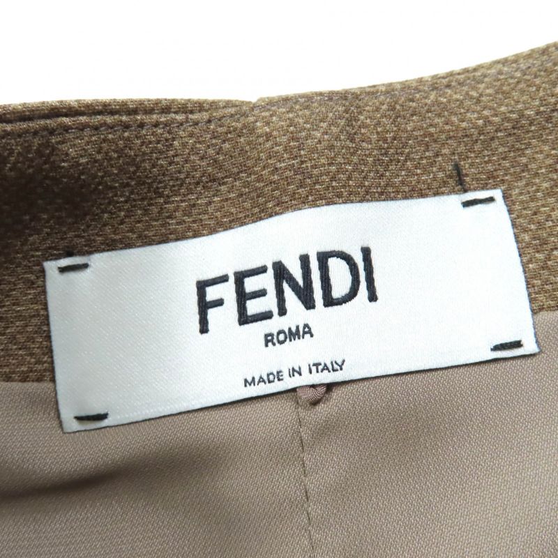 Fendi Fq7097 Wool Silk Leather Use FF Calligraphy Button Trapezoid Skirt Mini