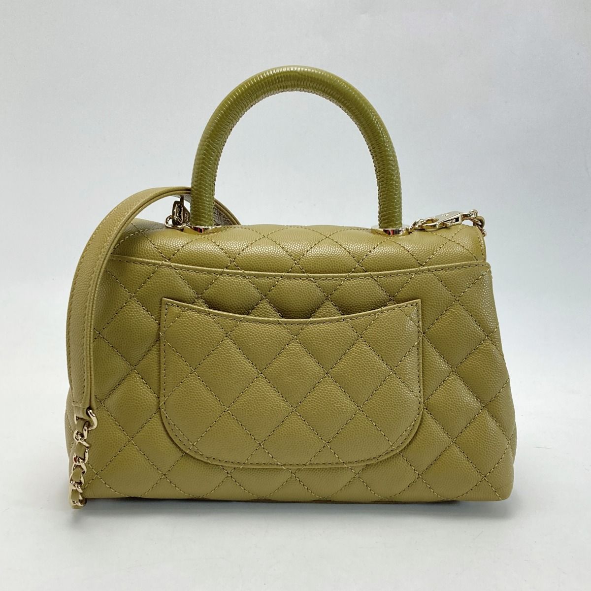Chanel Matelasse Coco Handle XS Handbag A92990 Olive Caviar Skin Chain