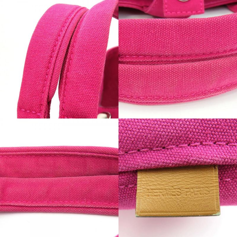 Hermes Tote Bag Panied Plage MM Canvas Hot Pink Silver Hardware With Pouch