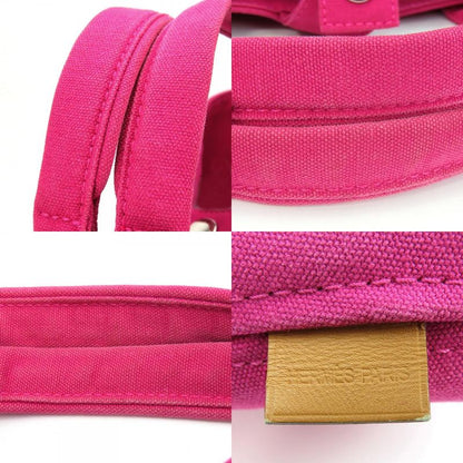 Hermes Tote Bag Panied Plage MM Canvas Hot Pink Silver Hardware With Pouch